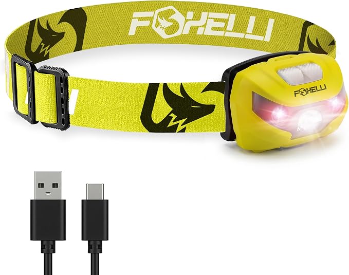 Foxelli USB-C Rechargeable LED Headlamp – Super Bright, Lightweight Head Lamp by FOXELLI