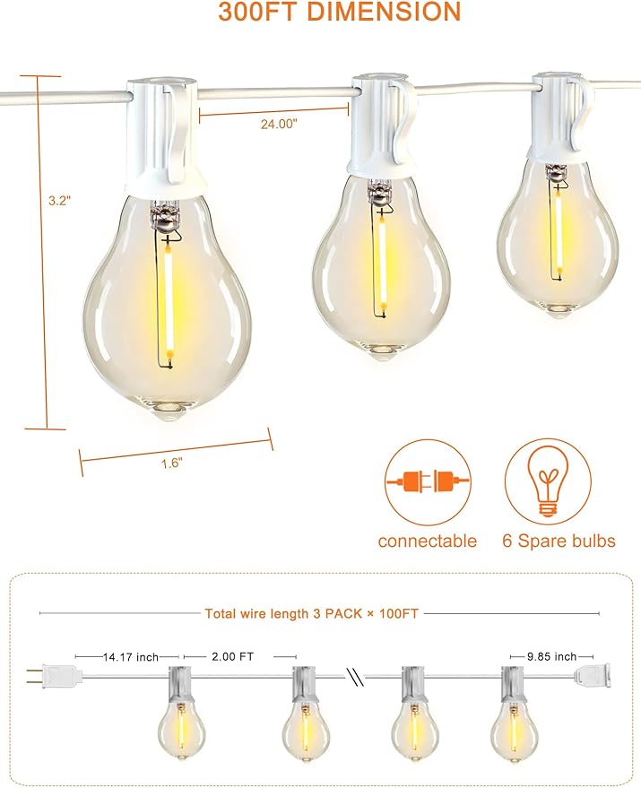 DAMAING Outdoor String Lights 300FT Waterproof Patio Lights - Image 7