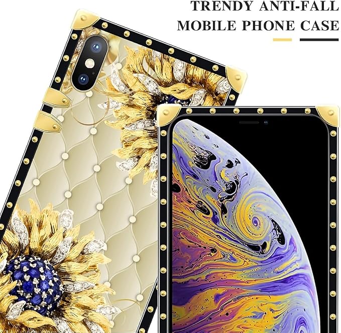 Compatible with iPhone Xs Max Case, Sunflower Diamonds Leather Luxury Golden - Image 4