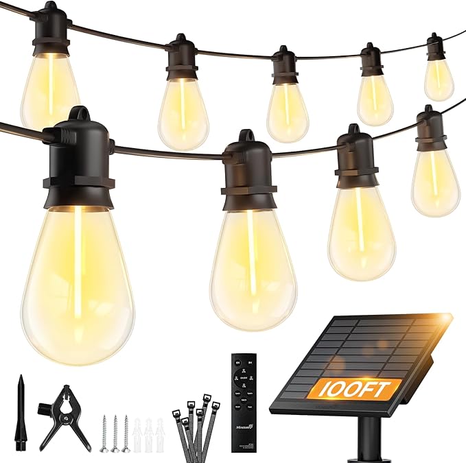 Minetom 100FT Solar-String-Lights-Outdoor-Waterproof, 31+2LED S14 Shatterproof by Minetom