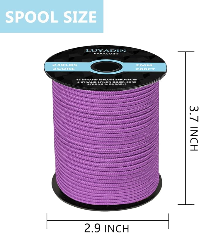 Paracord 240lb - Diameter 2mm Micro Utility Cord -3 Strand Parachute Spool Cord - Image 2