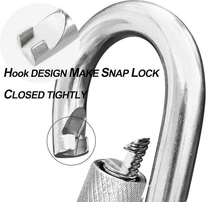 Locking Carabiner Clips, Stainless Steel Spring Snap Hook Locking Carabiner - Image 5