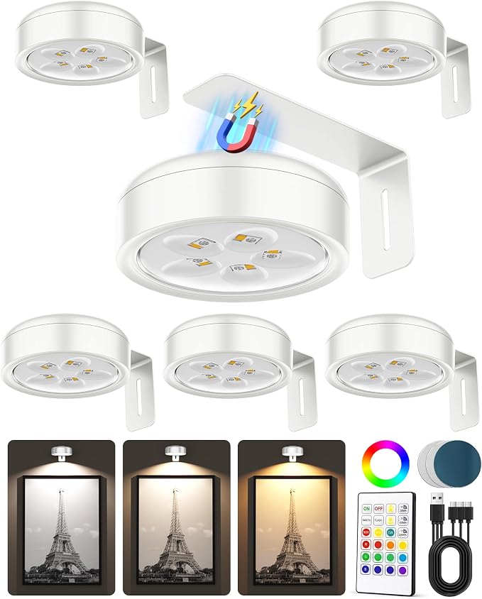 Picture Lights for Wall, Wireless 2000mAh Rechargeable Magnetic LED Puck Lights by ERMTCTSWallLights