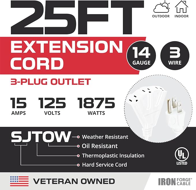 Iron Forge Cable 25ft White Outdoor Extension Cord - Image 2