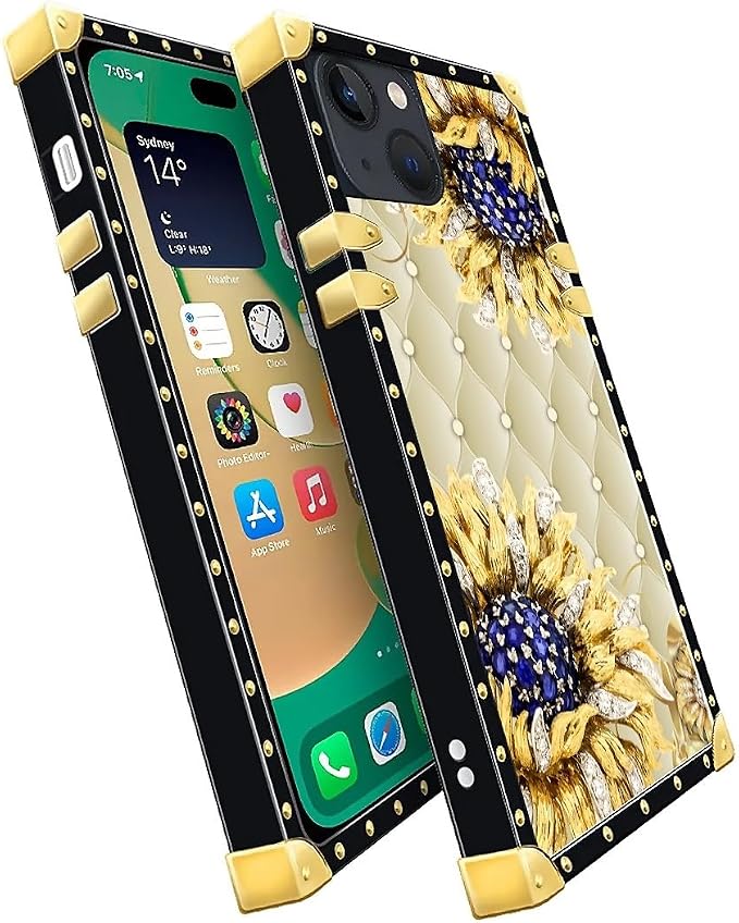 Compatible with iPhone 14 Case, Sunflower Diamonds Leather Luxury Golden - Image 3
