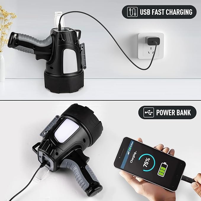 LBE Rechargeable Spotlight Outdoor, 000 Lumens Led Spotlight Flashlight - Image 4