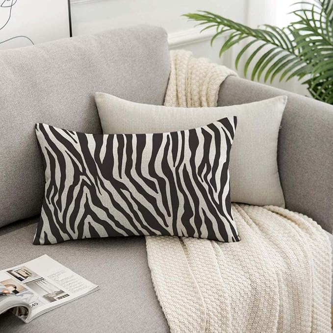 TKS MITLAN Zebra Print Pillow Covers 12 x 20 Inch Black White Leopard Line - Image 7