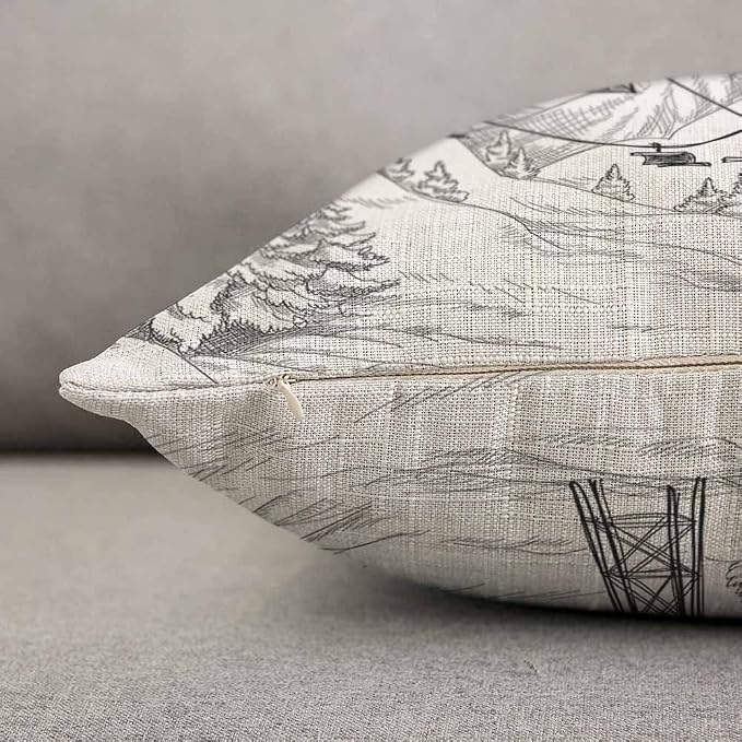 TKS MITLAN Mountain Ski Lift Pillow Cover 12x20 inch Sketch White Wintertime - Image 5