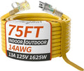 PlugSaf 14/3 Gauge Yellow Outdoor Extension Cord 75 ft Waterproof by PlugSaf