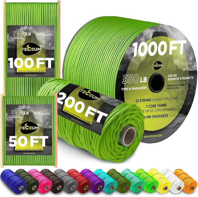 TECEUM 5/32" Paracord Rope 1000 – 1000ft / 200ft / 100ft / 50ft – Tactical by TECEUM