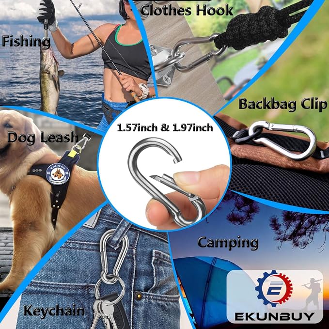 Spring Snap Hooks, 304 Stainless Steel Metal Clip Heavy Duty Rope Connector - Image 4