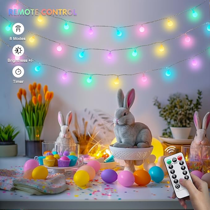 JMEXSUSS 100 LED Easter Lights Battery Operated, 33ft Multicolor Globe String - Image 6
