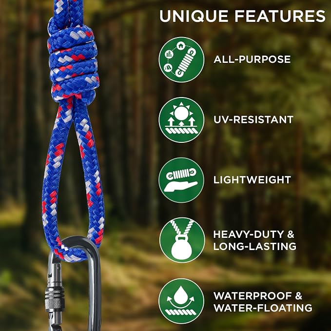 TECEUM Rope – 90 Feet x 3/8 Inch – Patriot Mix – Strong All-Purpose Utility - Image 4
