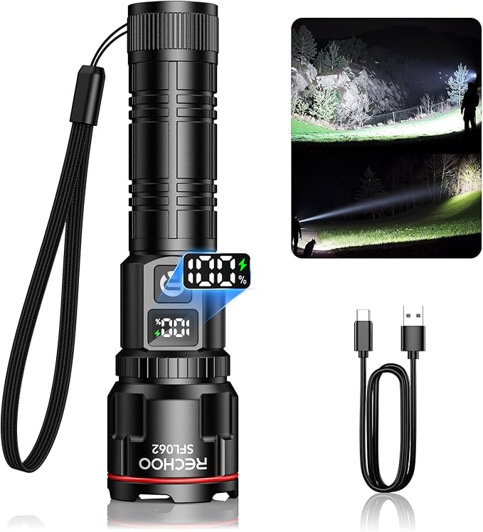 RECHOO Rechargeable Flashlights 1 Pack, Super Bright High Lumens LED Flashlight by RECHOO