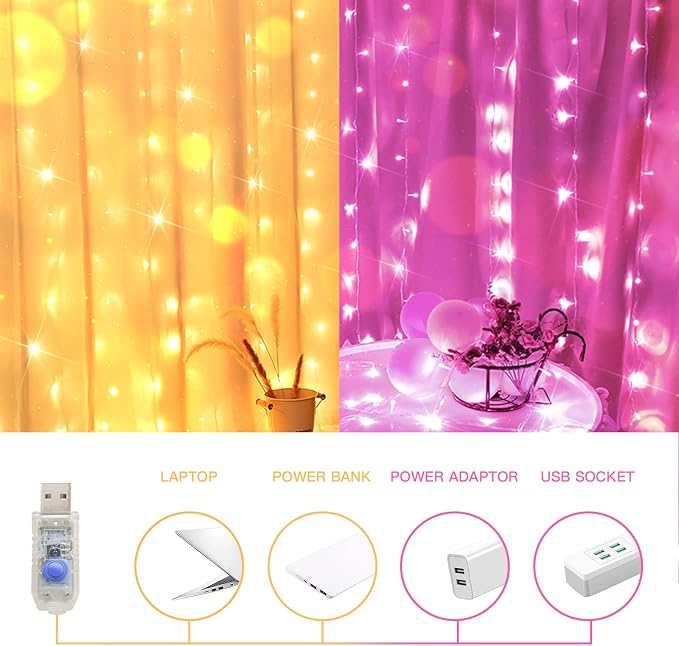 suddus Color Changing Curtain Lights, 200 Led 6.5ft x 6.5ft Hanging String - Image 5