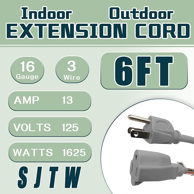 Indoor Outdoor Extension Cord 6 FT, 16/3 SJTW Weatherproof White Electrical - Image 2