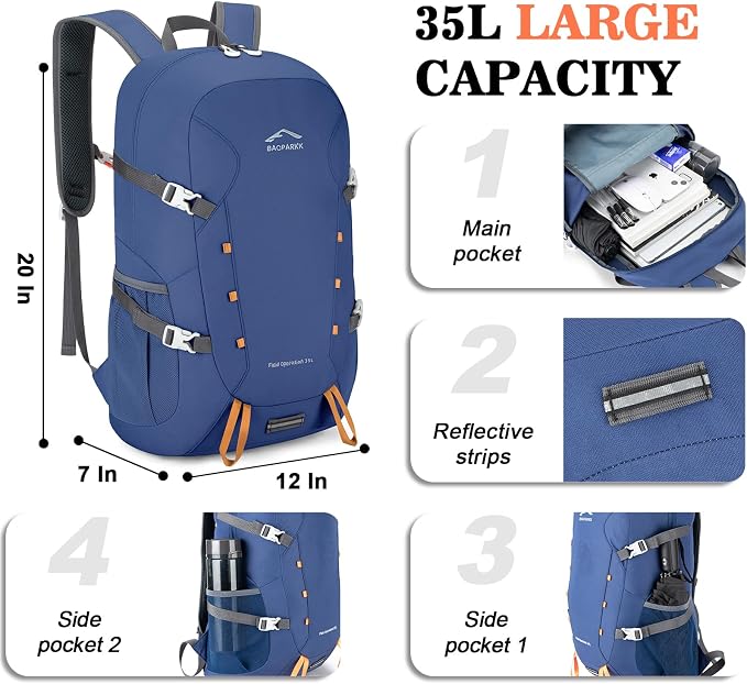 BAGPARKK Hiking Backpack, Large 35L Travel Backpacks - Image 3
