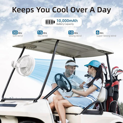 10000mAh 30hrs Rechargeable Clip on Fan, 8 Inch Battery Operated Fan Portable - Image 2