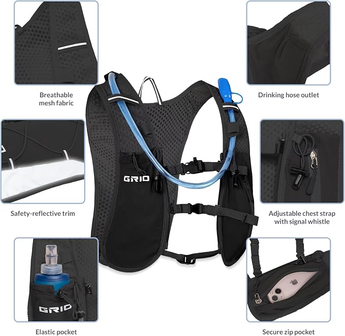 GRIO Hydration Running Vest for Women Men, Water Backpack for Hiking, - Image 4