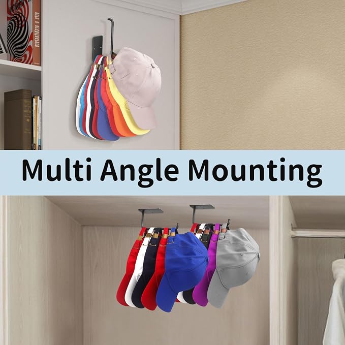Hat Racks for Baseball Caps 2 Pack, Stainless Steel Adhesive Hat Hanger Hooks - Image 2