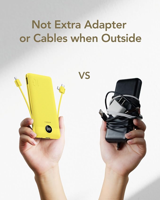 VEGER Portable Charger with Built-in AC Plug and Cables, All in One 10000mAh - Image 7
