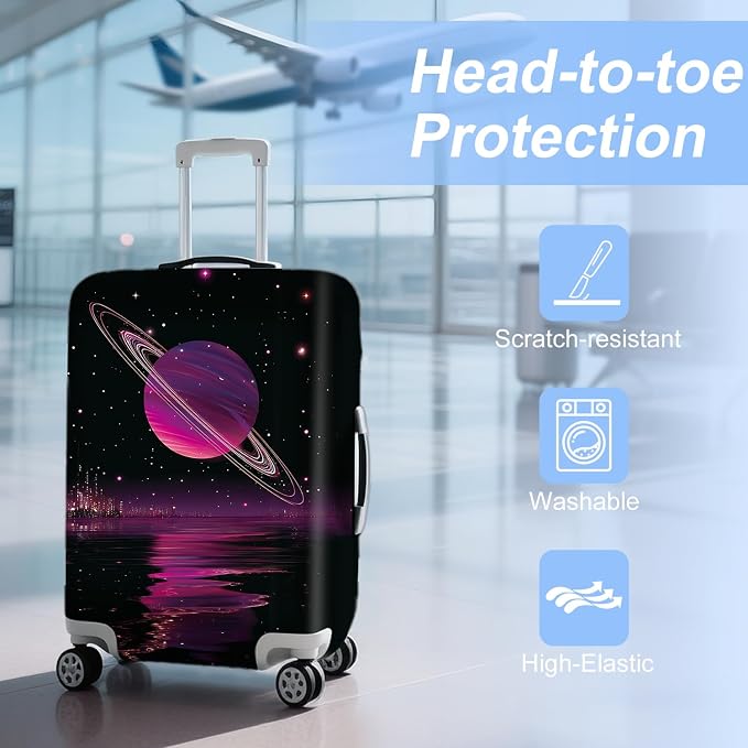 ANNA QUEEN Cosmic Purple Saturn Luggage Cover-Stretchable, Water Resistant & - Image 3