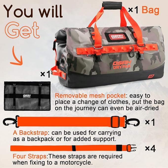 OSAH DRYPAK Waterproof Duffel Bag 25L/40L/60L – Heavy-Duty Motorcycle Tail Bag - Image 8