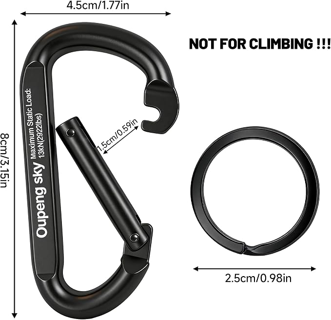 Carabiner Clip - Heavy Duty Carabiners 800lbs-13KN Carabeaner D Ring Shape - Image 2