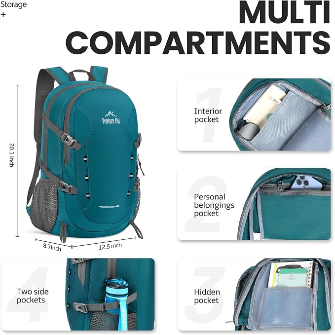 Venture Pal 40L Lightweight Packable Travel Hiking Backpack Daypack - Image 3