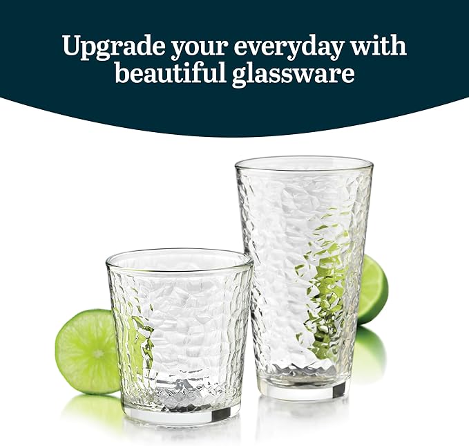 Libbey Yucatan Tumbler and Rock Drinking Glasses Set, Textured 16 Piece - Image 2