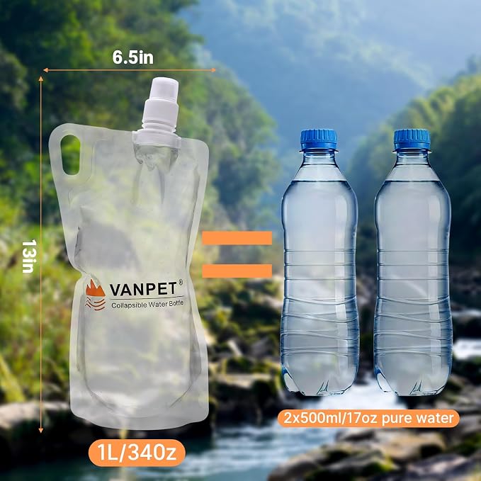 VANPET 1L Hiking Collapsible Water Bottles, 33OZ BPA-Free Plastic Flasks - Image 3