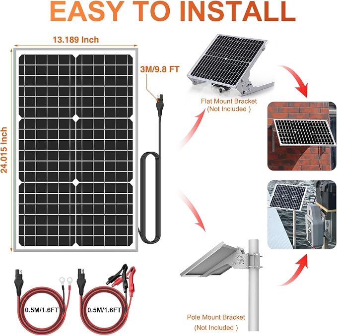 SUNER POWER 12V Solar Panel Kit 30W, High Efficiency 30 Watt Solar Panel + - Image 8
