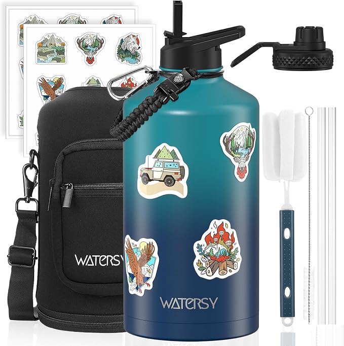 1 Gallon Water Bottle Insulated, BPA Free&Leak Proof, 128oz Stainless Steel by Watersy
