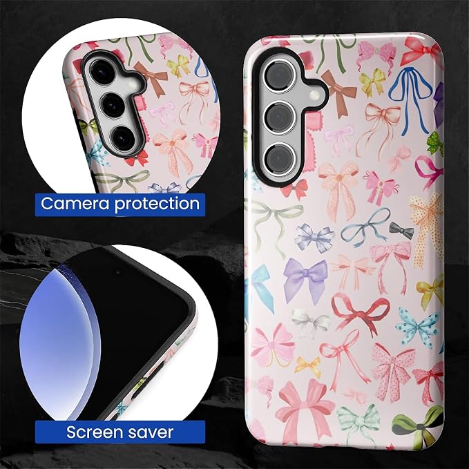 for Samsung Galaxy S24 Case, HL2 Aesthetic Color Bow Tie Hybrid 2 Layer Hard - Image 4
