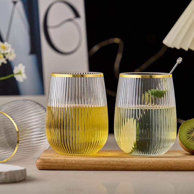 Lueumxc 36 Pack Plastic Wine Glasses, 15Oz Gold Rim Origami Disposable Wine - Image 8