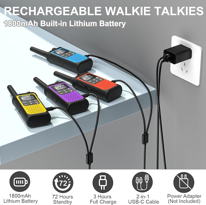 Rechargeable Walkie Talkies Long Range, 4 Pack Walkie Talkies - Image 3