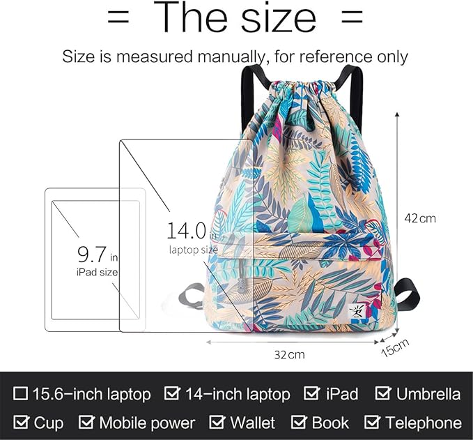 Drawstring Backpack with Mesh Pockets String Gym Bag Sackpack Sandproof Water - Image 7