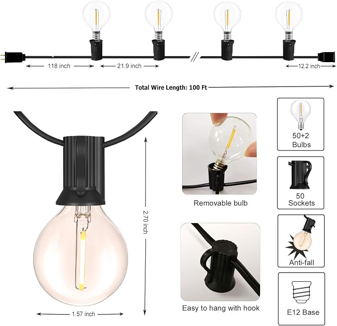 DAMAING Outdoor 100FT Globe String Lights - Image 9