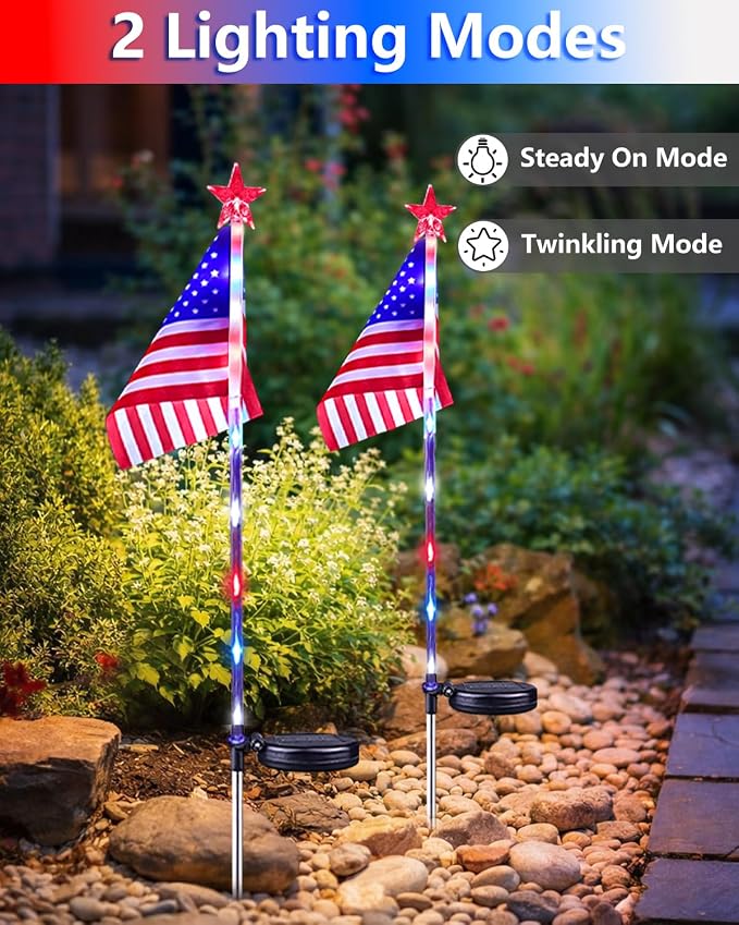 8 Pack American Flag Solar Lights Outdoor, 4th of July Decorations Red White - Image 5