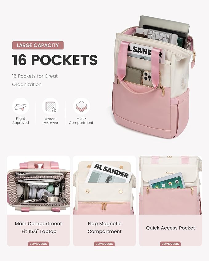 LOVEVOOK Laptop Backpack for Women, 15.6 Inch Work Laptop Bag - Image 2
