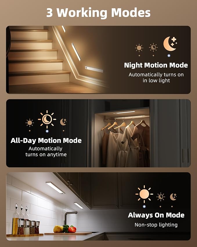 EZVALO 12-inch Under Cabinet Lighting, 3200mAh Rechargeable Motion Sensor Light - Image 6