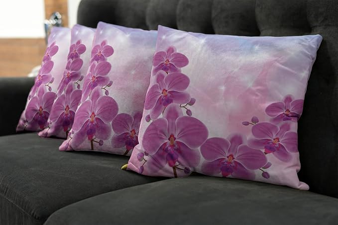 Ambesonne Floral Throw Pillow Cushion Case Pack of 4, Exotic Orchid Flowers - Image 7