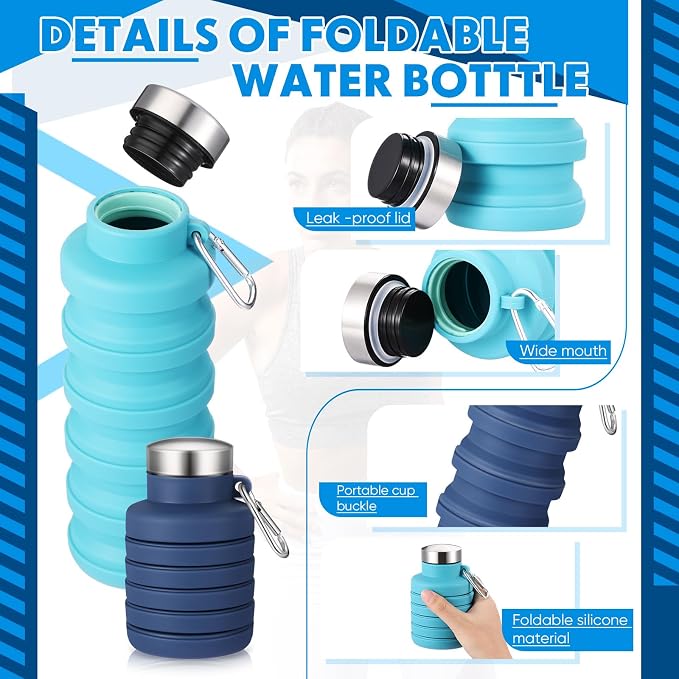 Baderke 2 Pcs Collapsible Water Bottles 17oz Silicone Travel Foldable Portable - Image 3
