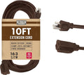 Brown Outdoor Extension Cord 10 ft, Weatherproof Heavy Duty 16 Gauge Extension by Cablectric