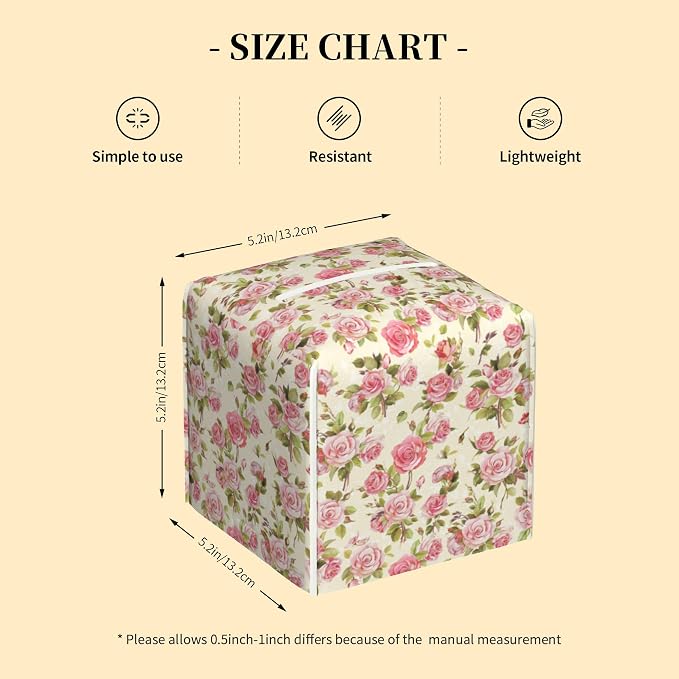 Tissue Box Cover Square, Watercolor Pink Roses Tissue Box Holder Waterproof - Image 2