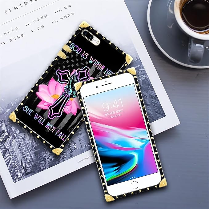 Compatible with iPhone 8 Plus 7 Plus Case, Praying Cross Hands Luxury Golden - Image 6