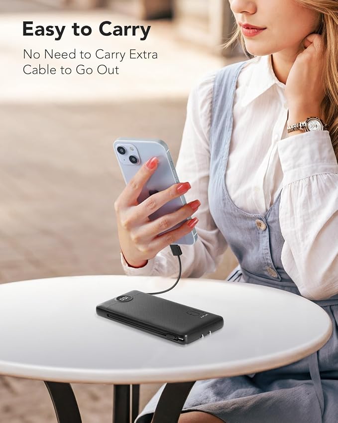 Portable Charger, Power Bank Built-in Cables and AC Wall Plug, VRURC USB C - Image 5