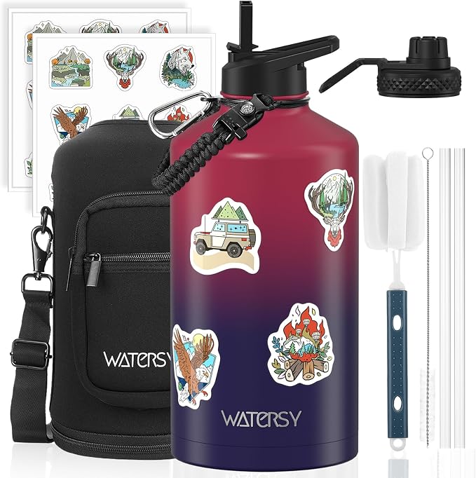 1 Gallon Water Bottle Insulated, BPA Free&Leak Proof, 128oz Stainless Steel by Watersy