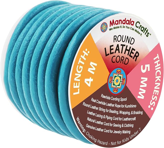 Mandala Crafts Round Genuine Teal Leather Cord by MandalaCrafts