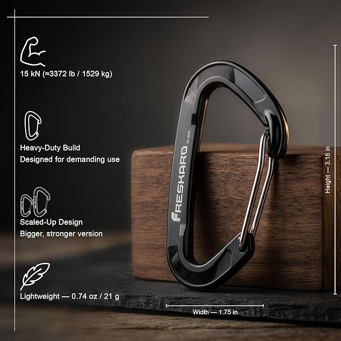 FresKaro 15kN-3372lbs Heavy Duty Wiregate Carabiners, Reliable Time-Tested - Image 2